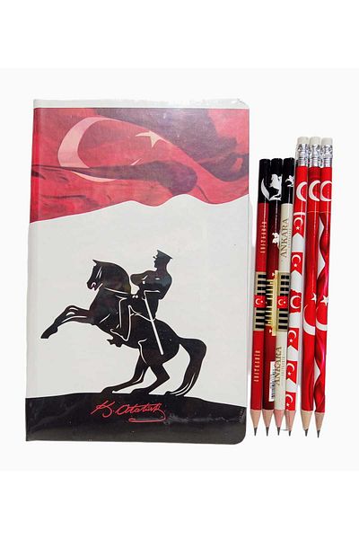 sevgi kırtasiye Atatürk Anıtkabir Caiet A5 cu 80 de coli și set de 6 creioane cu tematică pentru steagul turcesc
