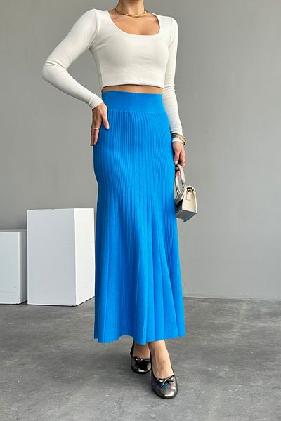 LOOSH Women's Turquoise High Waist Flared Knitwear Skirt