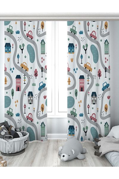 Evperest Way City Themed Double Winged Background Curtain EPP143