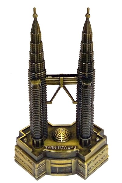 Dünyadan Hediyeler Vintage Metal Malezya Twin Towers Biblo Antik Bronz 18 cm