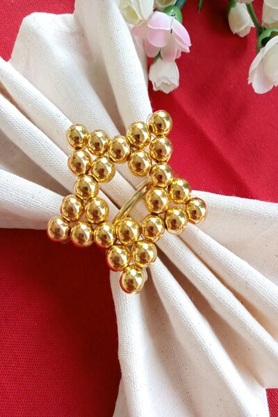 Emtory Home Metalize Gold 6 Adet Parlak Yıldız Peçete Halkası - Peçete Yüzüğü - Peçetelik