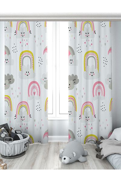 Evperest Rainbow Cloudy Double Wing Background Curtain EPP156