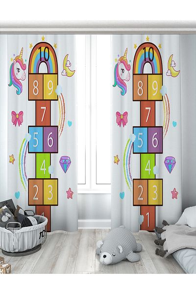Evperest Unicorn Hopscotch Double Wing Background Curtain EPP126