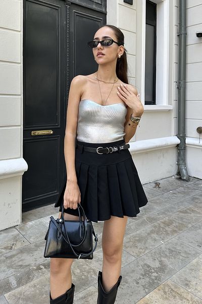 Nazliye Metallic Coated Strapless Knitwear Sweater