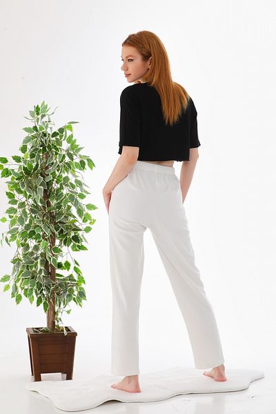 Arvin Pijama Women's White Color Velvet Pajama Bottoms