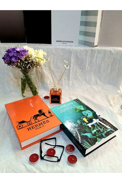 Saccura Decor 2-Piece Decorative Book Box Set, Decorative Box Set, Orange & Green Box Set