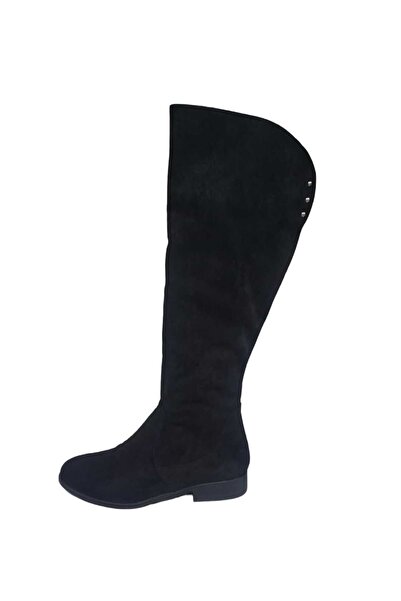 ESER بوت شتوي طويل بسحاب أسود من جلد الغزال مع دبابيس