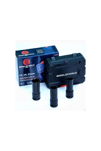 Worldforce 3 Pieces 17, 19, 21 mm Impact Socket Set Cr-Mo Steel Professional