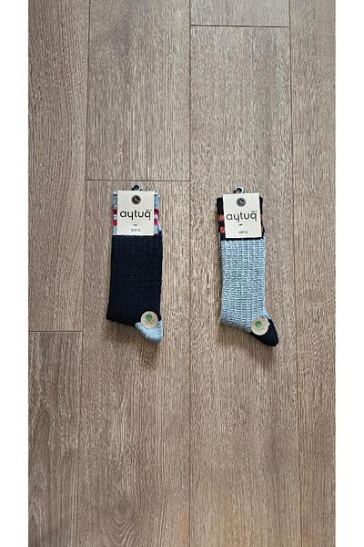 Aytuğ AYTUĞ 2 Pairs Ανδρικές (Μαύρο-Γκρι) Βαμβακερές ανδρικές κάλτσες διπλής στρώσης - 22422