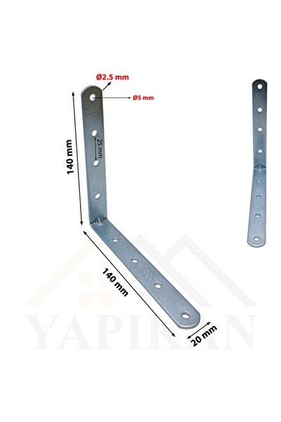 Yapıkan 20x140x140mm- 3 Ad Orta Yük L Demir Gönye Köşebent - Mobilya Dolap Gardırop Duvar Sabitleyici Aparat