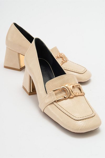 LuviShoes TEMPE Beige gemusterte Damenschuhe mit Absatz