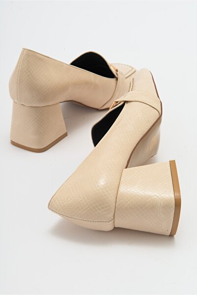 LuviShoes TEMPE bézs mintás női sarkú cipő