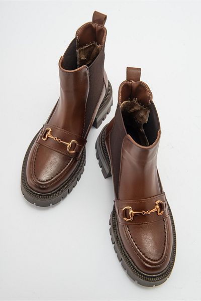 LuviShoes Жіночі черевики челсі VESPER з коричневою пряжкою