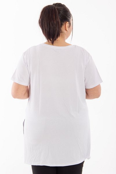 Hanezza Tricou alb din bumbac, din viscoză, mărime mare, cu fante laterale (țesătură din seria Oeko-Tex)
