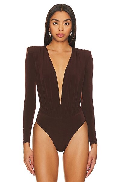 By Kul Design Γυναικείο καφέ κορμάκι με βαθύ ντεκολτέ