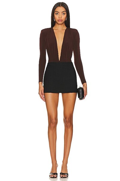 By Kul Design Γυναικείο καφέ κορμάκι με βαθύ ντεκολτέ