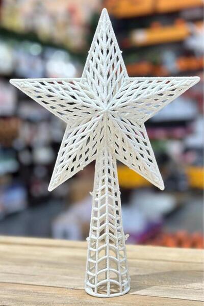 BeySüS Yılbaşı Çam Ağacı Süsü Tepe Yıldızı Ayaklı Beyaz 27 cm