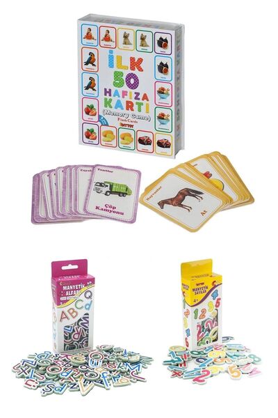 YILDIRIM OYUNCAK بطاقات فلاش أول 50 بطاقة ذاكرة - مجموعة من 3 قطع من الحروف ا...