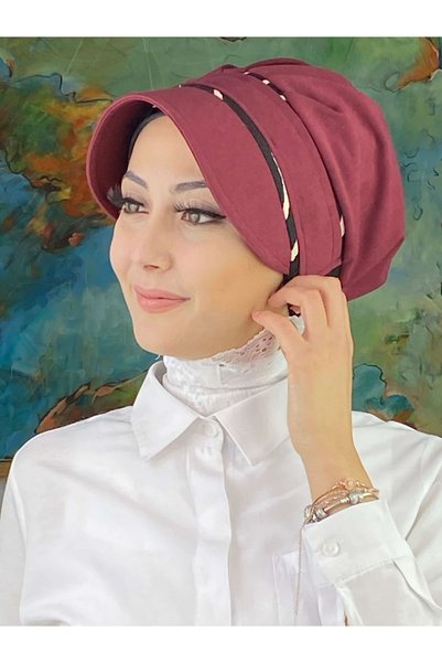 BUTİKAMBAR Nazlı Model Tokalı İnce Krem Çizgili Zebralı Tesettür Şapka