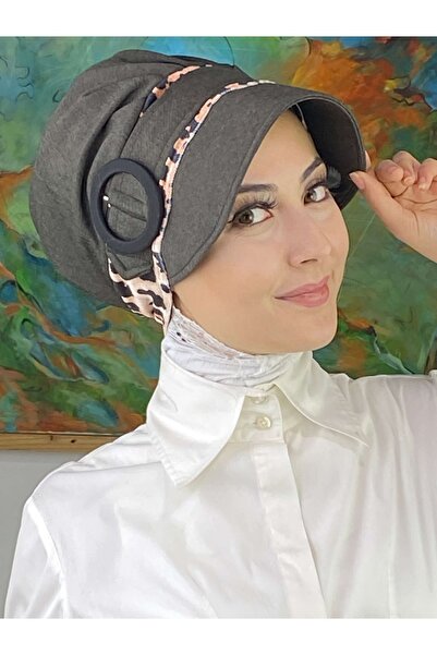 BUTİKAMBAR Nazlı model hijab sa leopard uzorkom i antracit šeširom