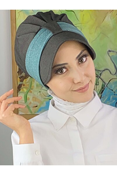 BUTİKAMBAR Cırtcırtlı Mint Yeşili Şifon Fularlı Şapka