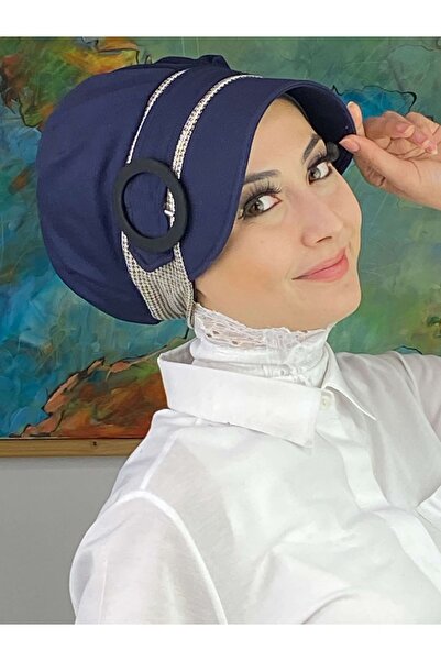 BUTİKAMBAR Малка млечнокафява карирана шапка за хиджаб с катарами, модел Назли