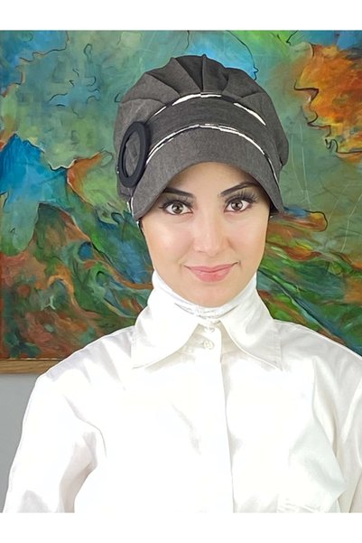 BUTİKAMBAR Nazli Model Catarama Palarie Hijab Antracit cu dungi subtiri