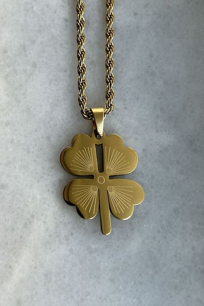 axexuar LUCK NECKLACE 4 LEAVES YONCA GOLD YELLOW COLOR STEEL STAINLESS UNTARNED WOMEN'S MEN'S NECKLACE