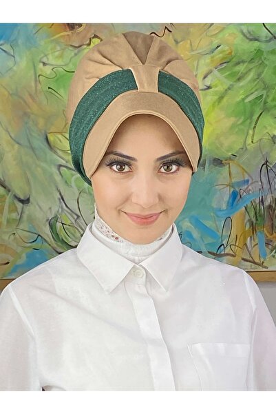 BUTİKAMBAR Velcro menta zeleni svetlucavi šifonski šal kapa