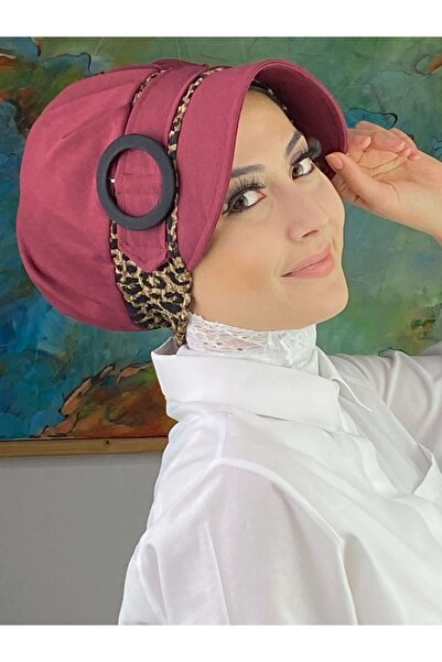 BUTİKAMBAR Nazlı model šešira sa smeđim leopardovim hidžabom i kopčom