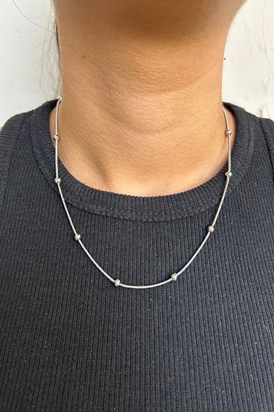 axexuar 316L STEEL THIN NECKLACE BEADED BUTTON THIN ELEGANT WOMEN'S MEN'S NECKLACE STAINLESS UNTARKEN