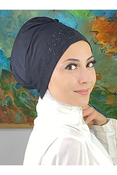 BUTİKAMBAR Prenses Model Siyah Taşlı Siyah Bone