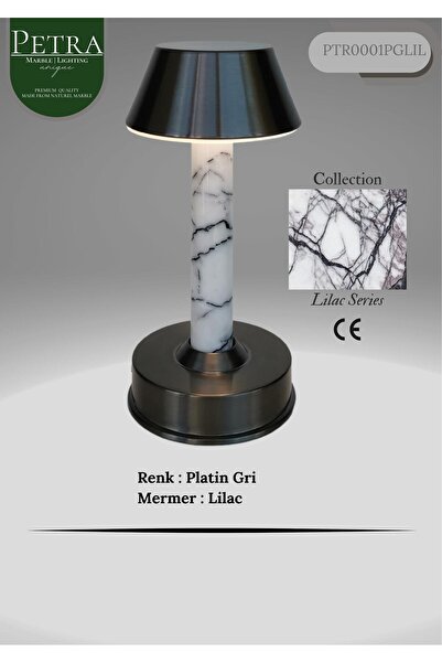 Petra Marble Lilac Collection Lüks Ambiyans Doğal Mermer Masa Lambası
