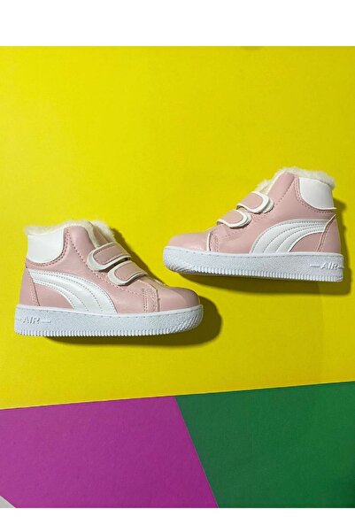 ALTUNTAŞ Unisex Boy - Girl Furry Winter Velcro Ανατομική Σόλα Ραμμένη Μπότες - Πούδρα