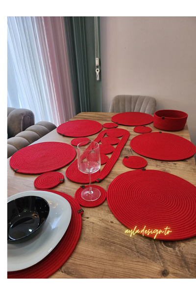 Yektayla El yapımı kırmızı 14 parça supla seti, ful set