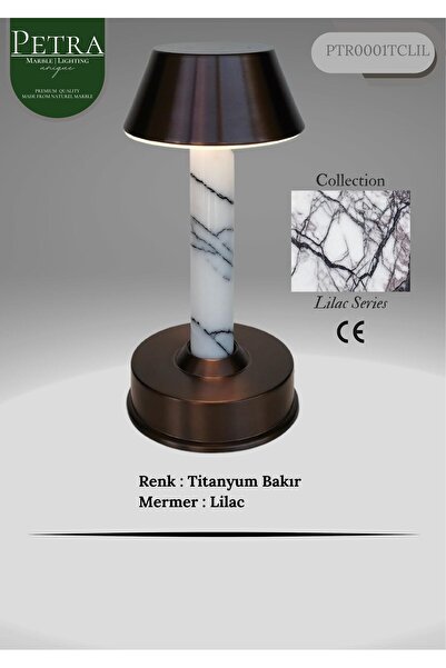 Petra Marble Lilac Collection Lüks Ambiyans Doğal Mermer Masa Lambası