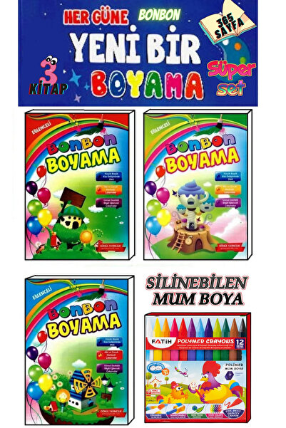 GÖNÜL YAYINCILIK Her Güne Bir Bonbon Boyama Seti 3 Kitap Ve Silinebilen Mum Boya