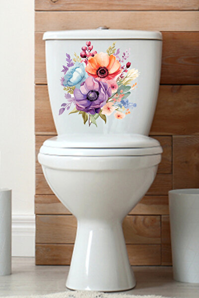 Echo Home Sulu Boya Soft Renkli Çüçekler Klozet Sticker Banyo Sticker