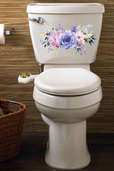 Echo Home Sulu Boya Mor Renkli Güller Klozet Sticker Banyo Sticker