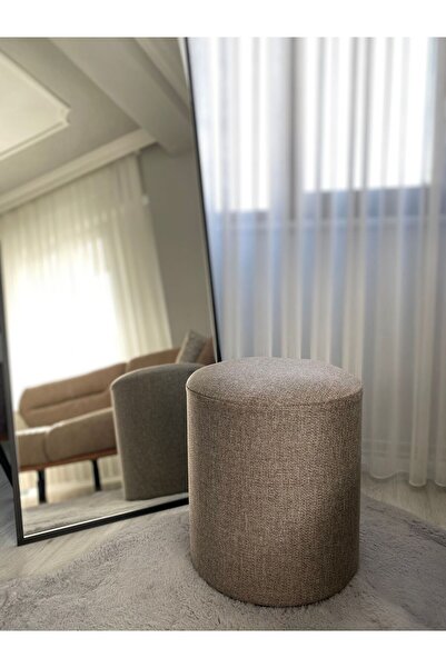 Kozanlı Mobilya Makyaj Pufu Puf Yuvarlak Dekoratif Puf Keten Puf