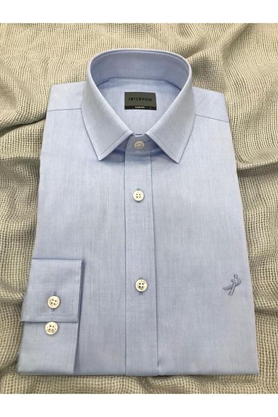 Sarar Cămașă ALBASTRĂ INTERVIEW ȚESătură SATIN SLIM FIT