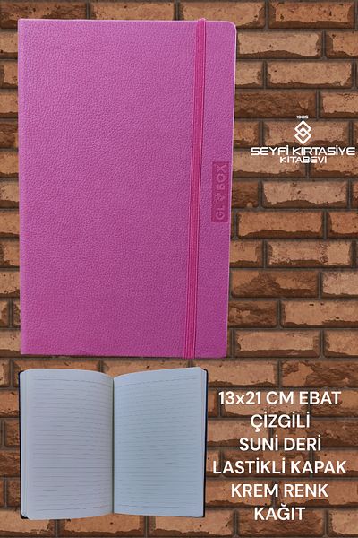 SEYFİKİRTASİYE STRIPED 96 SHEETS 13X21 CM CANNON LEATHER RUBBER COVER Memo BOOK CREAM COLOR PAPER