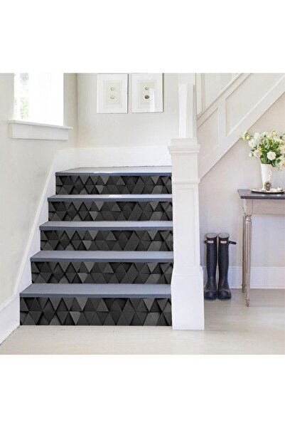 StickerArt Merdiven Sticker Folyo Kaplama (18x120 cm 5 Adet) Siyah Üçgen