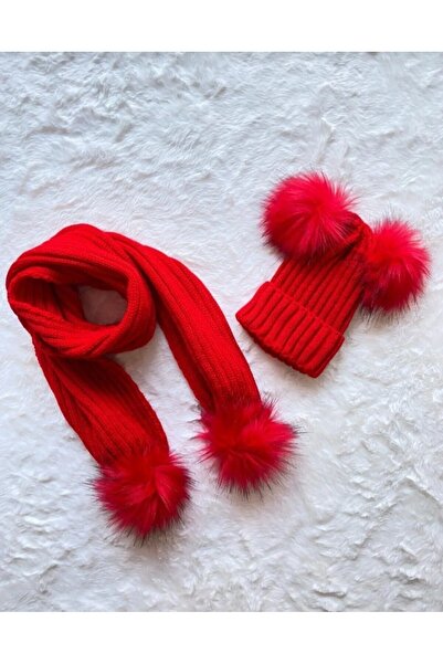 Ayzem Set beretă eșarfă cu pompon dublu