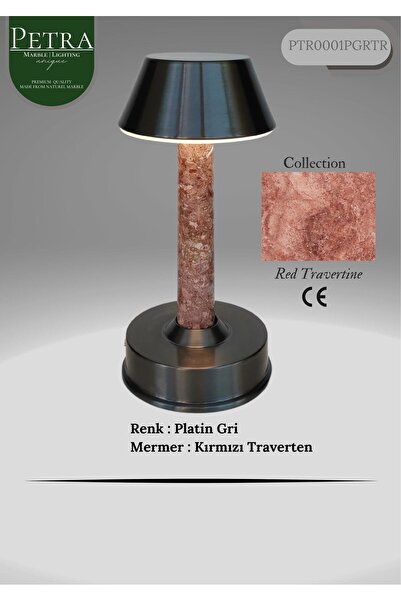 Petra Marble Kırmızı Traverten Collection Lüks Ambiyans Doğal Mermer Masa Lambası