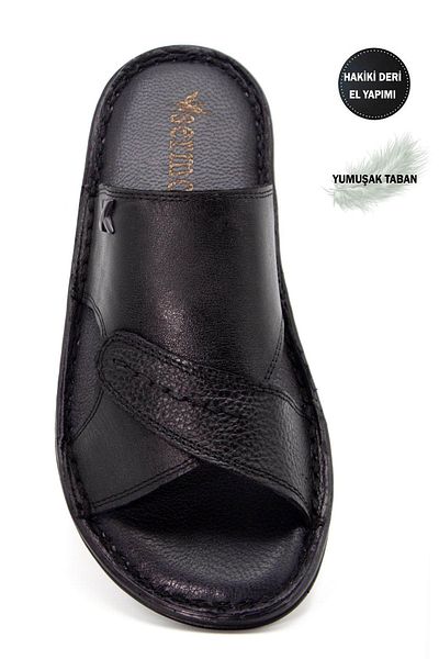 Moda Anna Γνήσιο Γνήσιο Δέρμα Ανδρικές Παντόφλες Ανδρικές Παντόφλες Δερμάτινες Μαύρες