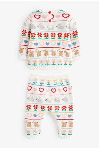 Next Baby 100% Cotton Patterned Knitwear Top and Bottom Set