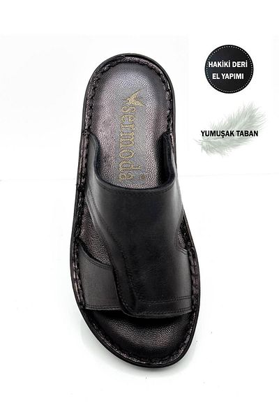 Moda Anna Γνήσιο πραγματικό δέρμα Ανδρικές Παντόφλες Ανδρικές Παντόφλες Δερμάτινες Α Μαύρες
