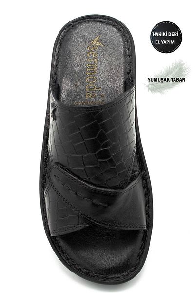 Moda Anna Γνήσιο πραγματικό δέρμα Ανδρικές Παντόφλες Ελαφριά Παντόφλες Δερμάτινα 3D Μαύρο