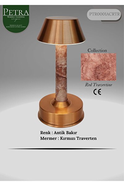 Petra Marble Kırmızı Traverten Collection Lüks Ambiyans Doğal Mermer Masa Lambası